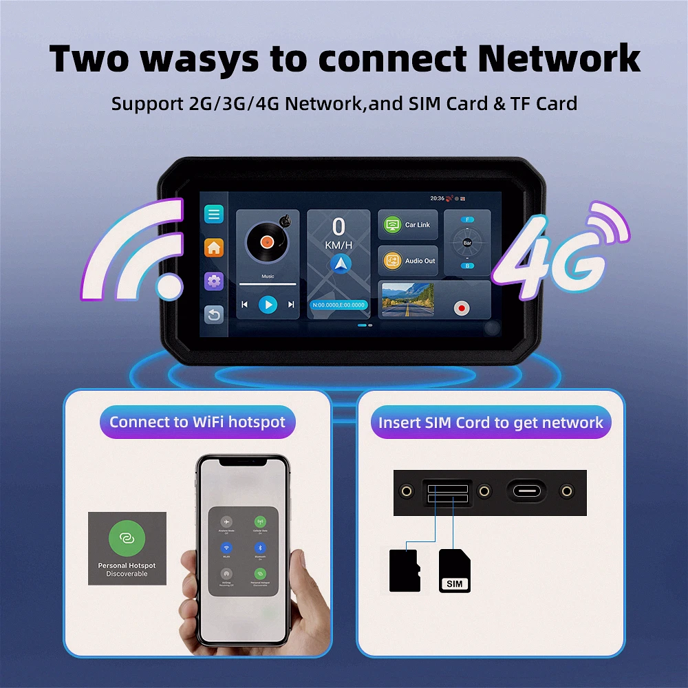 Portable Motorcycle Touch Screen Navigation Player, 6" Android 14 System Built-in CarPlay Android Auto DVR USB Connection - Image 2