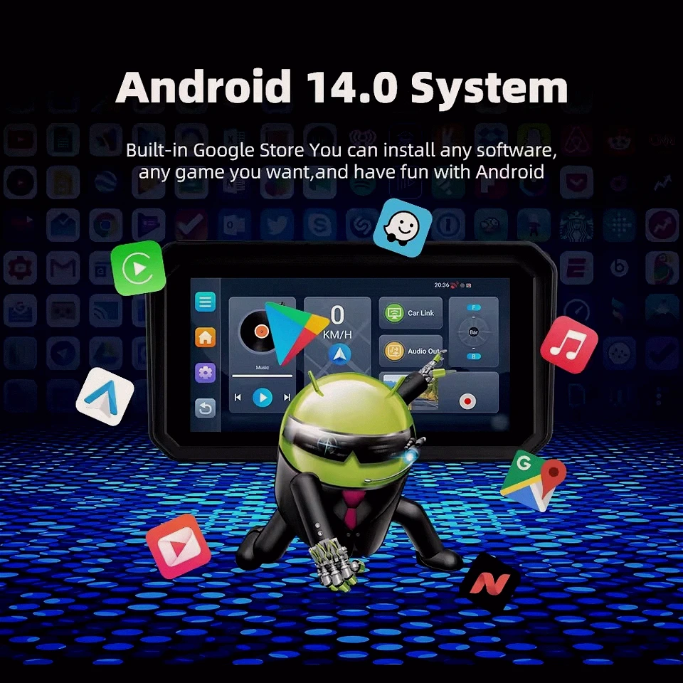 Portable Motorcycle Touch Screen Navigation Player, 6" Android 14 System Built-in CarPlay Android Auto DVR USB Connection - Image 3