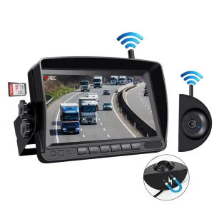 4CH Wireless Truck Backup Camera System with BSD Blind Spot Detection, 7" AHD Quad Split Screen Monitor, Waterproof Front Rear Side Camera Kit for RV, Semi, Trailer