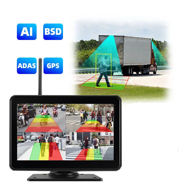 7 Inch 24V 4 Channels Wireless Rearview Camera Waterproof Touch Screen Monitor AI BSD Voice Alarm System for Truck - Image 3