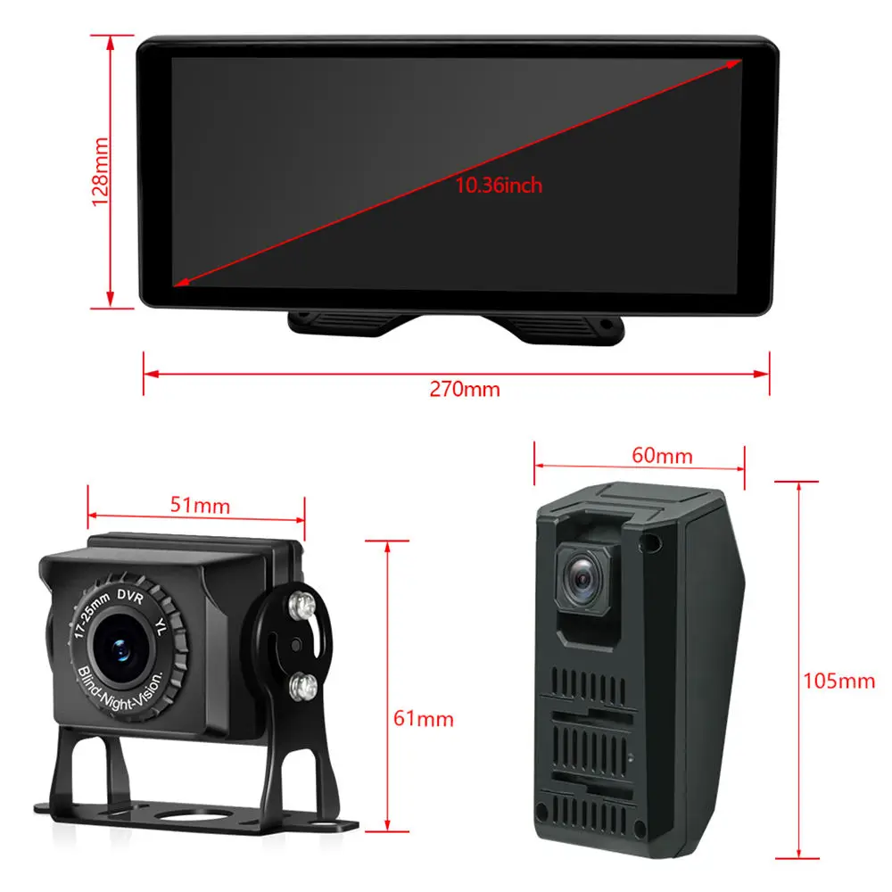 10.36 Inch 5CH 360° Panoramic AHD Touch Screen Monitor 1080P Color Night Vision Reverse Camera Parking Recorder for Car Bus Truck