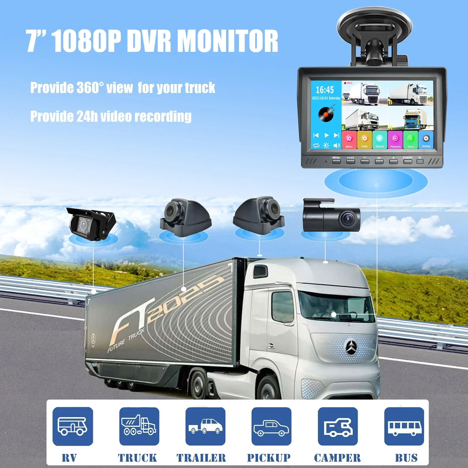 7 Inch 4CH 1080P QUAD Monitor DVR System