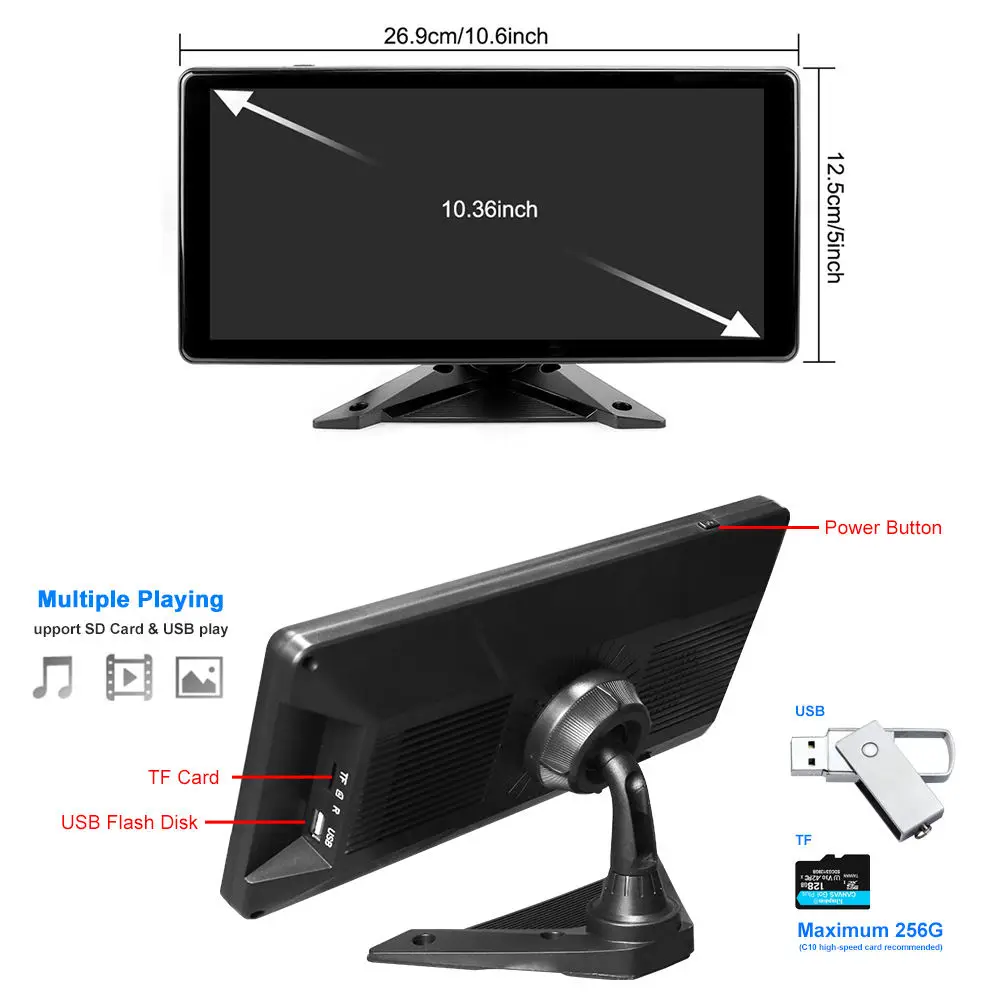 10.36" 4CH Truck Backup Camera System with DVR Monitor, HD Touch Screen Quad Split Screen Reversing System, Waterproof Rear View Camera Kit for Truck, Bus, RV - Image 2