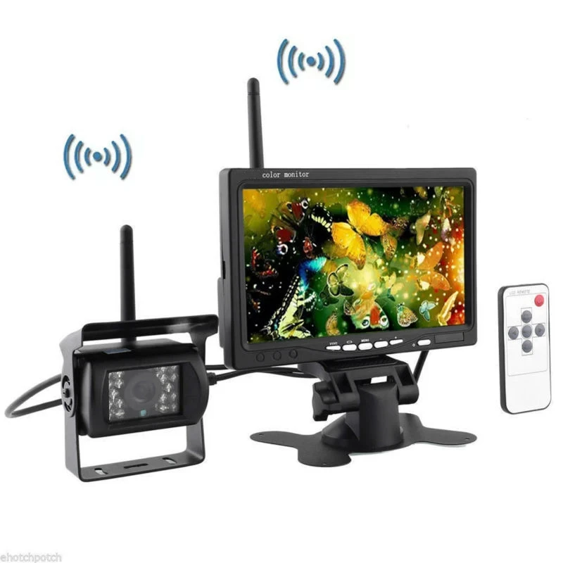7 Inch HD Wireless Backup Camera System TFT LCD Monitor Rear View Reverse System for Trucks, Bus, RV, Trailer, Excavator