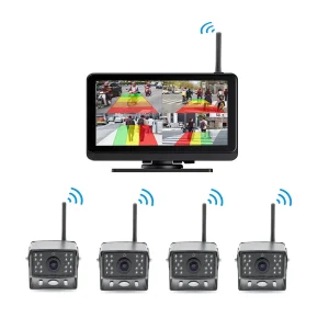 7 Inch Display AHD 4CH Wireless Night Vision Rear View Backup Camera Touchable Monitor BSD Parking Car Reversing Aid
