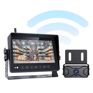 Wireless Forklift Camera System with Laser Guidance Line, 7" Waterproof Side View Monitor with BSD Blind Spot Detection & Built-in DVR Recorder