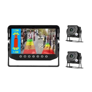12-24V Dual AI Ranging AHD Backup Camera System 1080P Waterproof Front/Rear View Night Vision Monitor with Adjustable Parking Lines for Truck
