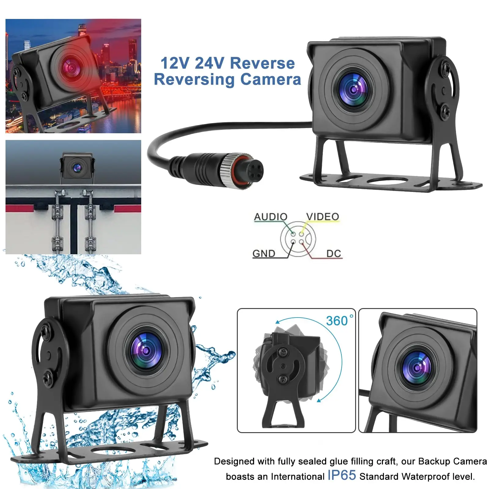 7 Inch 1080P HD LCD Monitor + Reversing Camera System, 170° Wide Angle, IP68 Waterproof Night Vision, 12V-24V Universal for Truck Van Trailer - Image 3