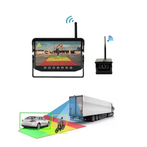 7" Solar Wireless Backup Camera System with AI BSD Detection, Heavy Duty Metal Monitor, 1080P HD 180° Adjustable Solar Powered Reverse Camera Kit for Trucks, RVs, Trailers