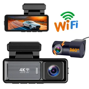 4K+1080P Dual Lens Car Driving Recorder, USB Powered Dash Cam with Night Vision & WIFI Phone Connection, Black