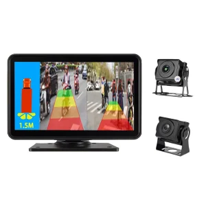 12V-24V Touchable Split Screen Monitor Truck Bus Dual Camera System with AI Ranging, AHD 1080P & Adjustable Parking Lines