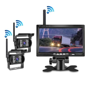 7 Inch Monitor 2CH Analog Wireless Truck Backup Camera System, Vehicle Reverse Camera Kit for Trucks, Trailers & RVs