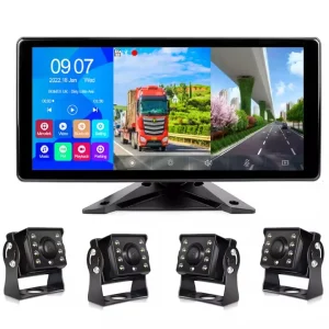 10.36 Inch 4K Touch Screen Quad Split 4CH Dash Cam Video Recorder Loop Recording Waterproof Night Vision for Truck RV Van