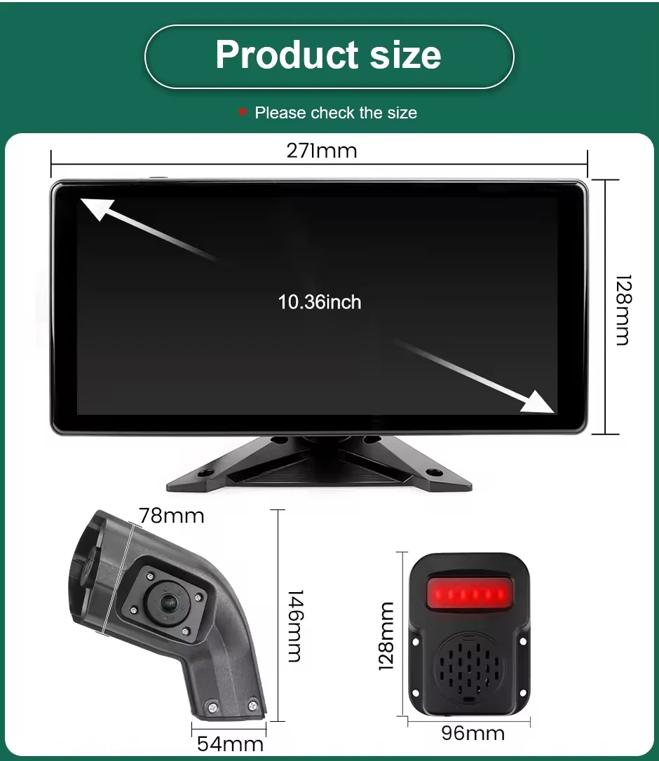 10.36 Inch IPS Touch Screen HD 4CH Monitor, AI BSD Blind Spot Alarm, DVR Recording & Night Vision Reverse Camera System for Trucks Buses - Image 5