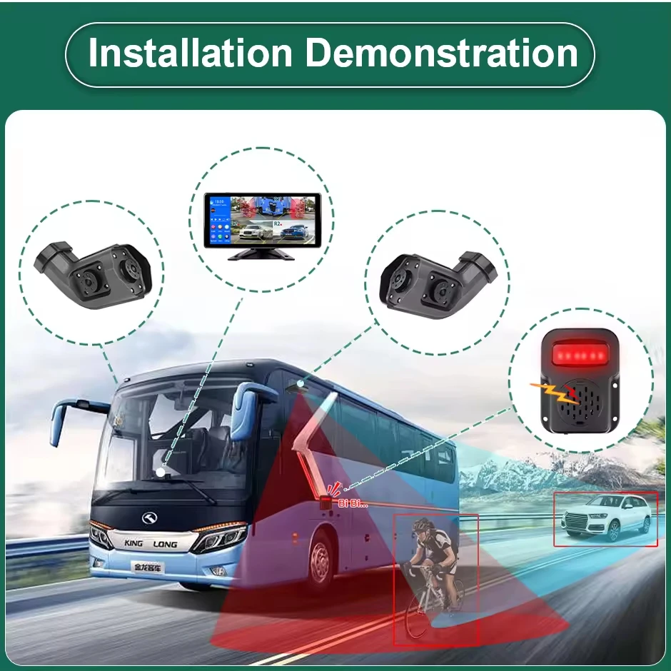 10.36 Inch IPS Touch Screen HD 4CH Monitor, AI BSD Blind Spot Alarm, DVR Recording & Night Vision Reverse Camera System for Trucks Buses - Image 2