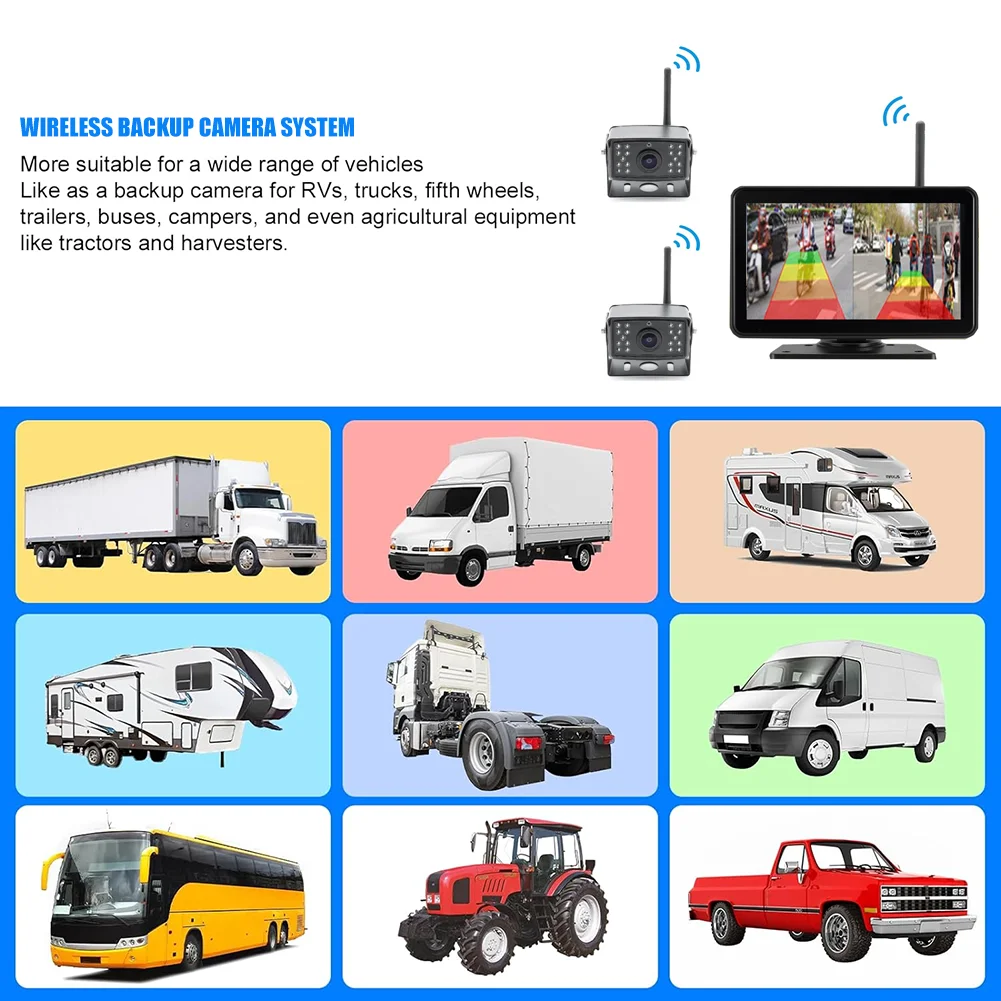 7 Inch Wireless 2CH Waterproof BSD Truck Backup Monitor System HD Reverse AI Cameras for Truck Bus - Image 6