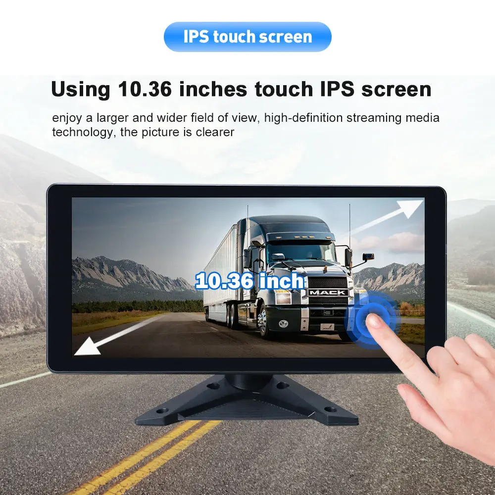 10.36" 4CH AHD 1080P Truck DVR Monitor System, Wide Angle Reverse Backup Camera System, HD Touch Screen Vehicle Surveillance for Truck, Bus, RV, Semi-Trailer - Image 2