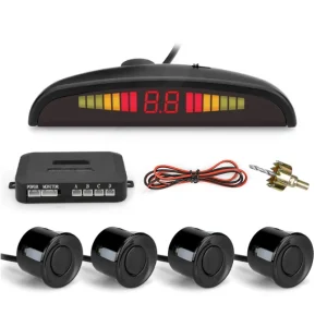 Universal Vehicle Parking Sensor Kit with 4 Waterproof Radar Sensors, LED Distance Display & Audible Sound Warning, 12V DC Reverse Radar System for Cars, SUVs, Vans