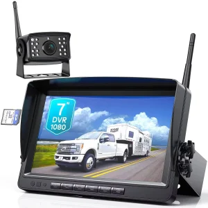 Wireless Truck Backup Camera System 1080P, IP68 Waterproof 7 Inch Monitor with Parking Lines & SD Card Recording for Semi Trailer, RV & Trucks