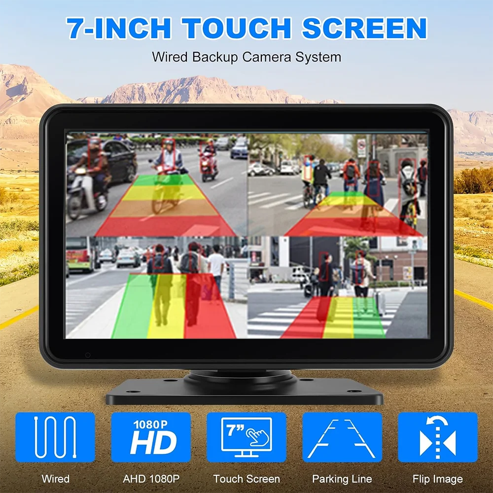 7 Inch 24V 4 Channels Wireless Rearview Camera Waterproof Touch Screen Monitor AI BSD Voice Alarm System for Truck - Image 4