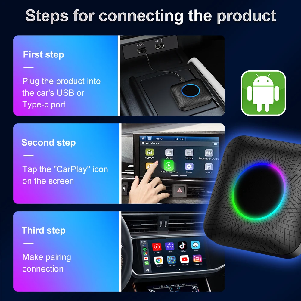 Carlinkit Smart AI Box, Wireless CarPlay & Android Auto, 4GB+64GB/8GB+128GB, Universal Android Multimedia Video Box for Netflix, YouTube & Car Stereo - Image 6