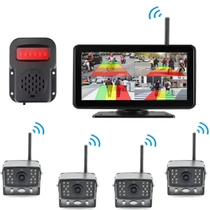 7 Inch 24V 4 Channels Wireless Rearview Camera Waterproof Touch Screen Monitor AI BSD Voice Alarm System for Truck
