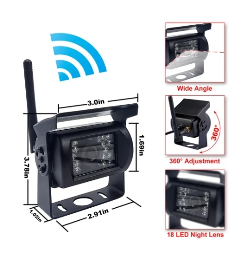7 Inch HD Wireless Backup Camera System TFT LCD Monitor Rear View Reverse System for Trucks, Bus, RV, Trailer, Excavator - Image 3