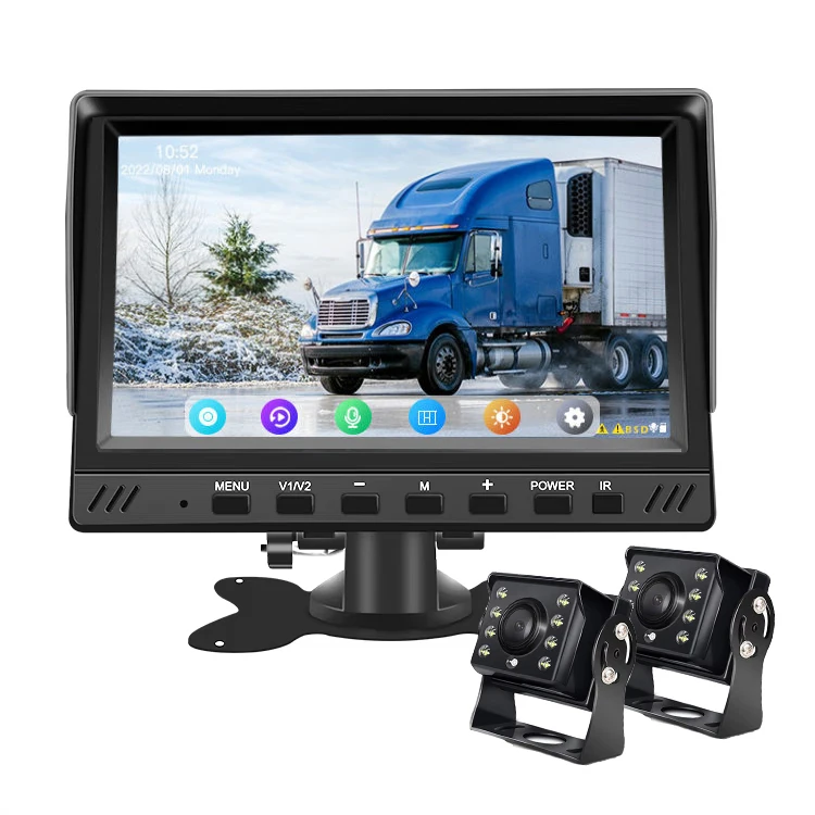 7 Inch 2-Channel AHD 1080P DVR Monitor System IP68 Waterproof Reverse Camera TF Card Video Recorder Driving Parking Monitoring Kit for Trucks