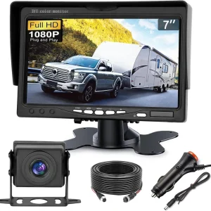 7 Inch 1080P HD LCD Monitor + Reversing Camera System, 170° Wide Angle, IP68 Waterproof Night Vision, 12V-24V Universal for Truck Van Trailer