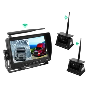 7" Solar Wireless Backup Camera System, 2-Channel HD Reverse Monitor Kit, Solar-Powered No-Drill Rear View Camera for Trucks, RVs, Trailers, Caravans