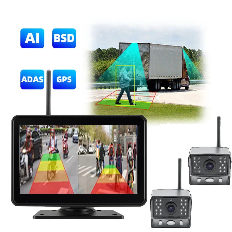 7 Inch Wireless 2CH Waterproof BSD Truck Backup Monitor System HD Reverse AI Cameras for Truck Bus - Image 3