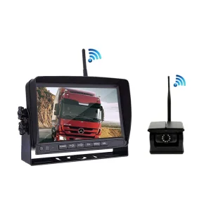 7 Inch IPS Wireless Backup Camera System, 1080P Front & Rear View Monitor, IP68 Waterproof 12-24V Reversing Aid for Forklift, Truck, Heavy Duty Vehicle