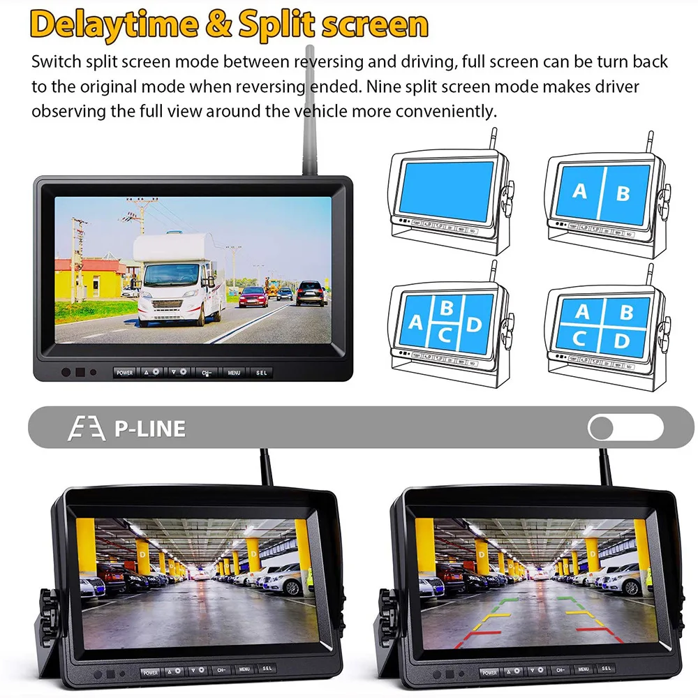 9V-35V Wireless 1080P Reverse Camera System 7-Inch TFT LCD Monitor 4CH Loop Recording Split Screen for Truck Bus - Image 3