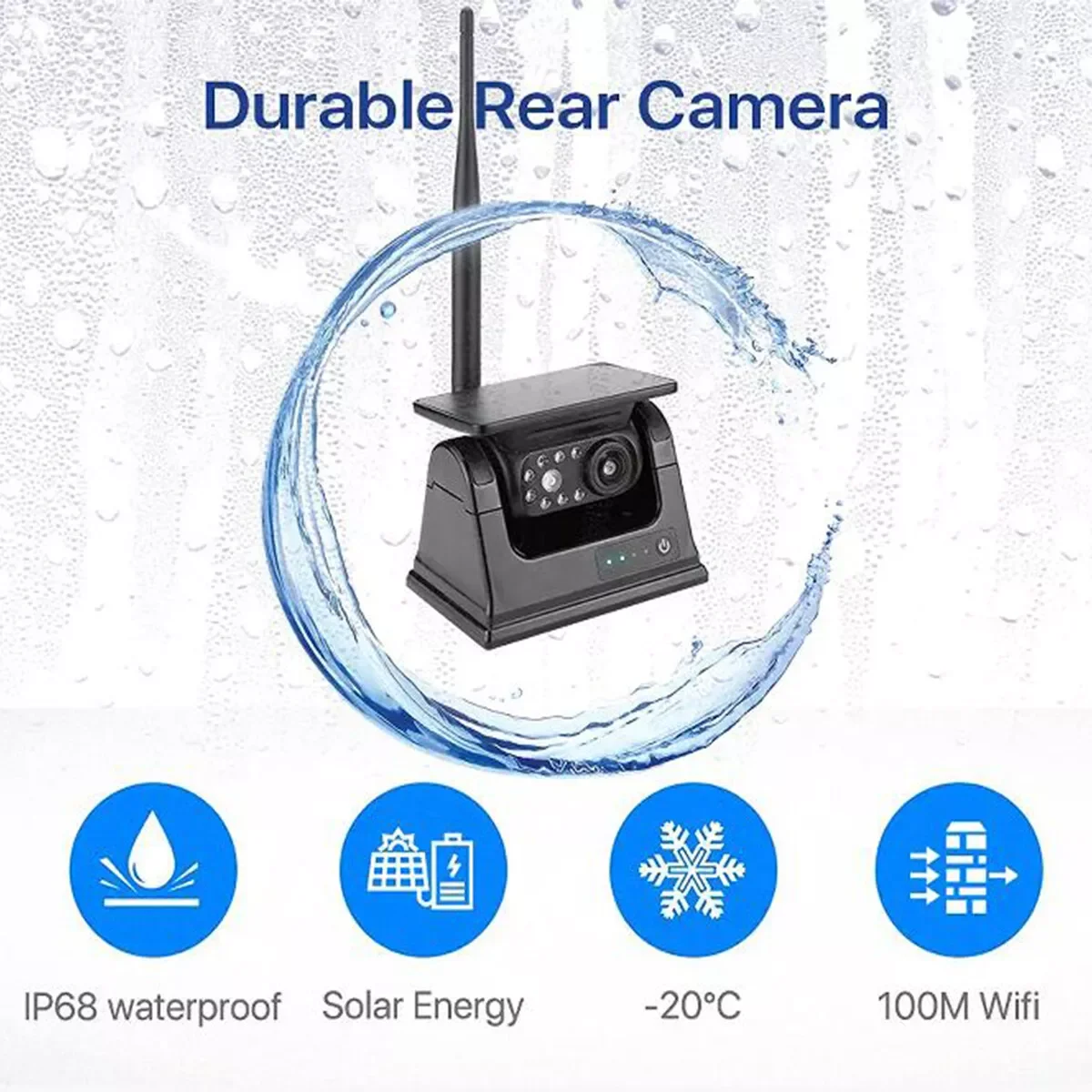 7" Solar Wireless Backup Camera System, Magnetic Mounted AHD Reverse Camera, No-Drill Solar Powered Reversing System for Trucks, RVs, Trailers, Caravans - Image 3