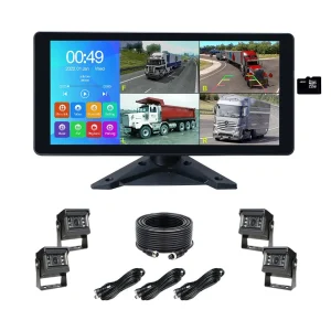 10.36" 4CH AHD 1080P Truck DVR Monitor System, Wide Angle Reverse Backup Camera System, HD Touch Screen Vehicle Surveillance for Truck, Bus, RV, Semi-Trailer