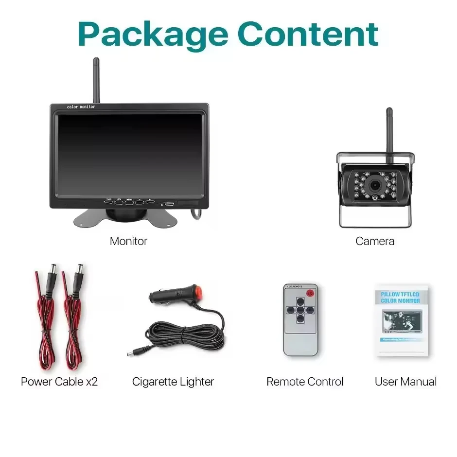 7" Digital Wireless Backup Camera System, 12V-24V Waterproof Rear View Monitor Kit, Stable 2.4GHz WiFi Reverse Camera for Trucks, RVs, Trailers, Buses - Image 6