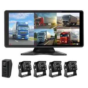 10.36" Touchscreen Truck Backup Camera System, 5CH AHD Multi-Split Monitor, 360° All-Round View Waterproof Reversing Camera Kit with Night Vision for Semi, RV, Trailer