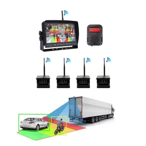 7 Inch Wireless 4CH 1080P AHD Solar Truck Camera System, BSD Pedestrian Detection, Adjustable Solar Panel & Alarm Reverse Camera System for Trucks