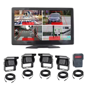 10.1 Inch Touch Quad Screen 4CH BSD Camera System with Pedestrian Detection & External Alarm for Trucks Buses Blind Spot Monitoring