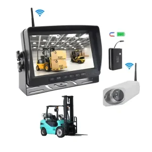Wireless Forklift Camera System with 7" Monitor, Magnetic Mounted 1080P Waterproof Reverse Camera, No-Drill Pallet Alignment Safety Kit for Forklifts