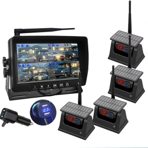 7" Solar Wireless Backup Camera System with DVR Recording, Magnetic Mounted Night Vision Reverse Camera, No-Drill Standby Monitor for RV, Truck, Caravan, Trailer