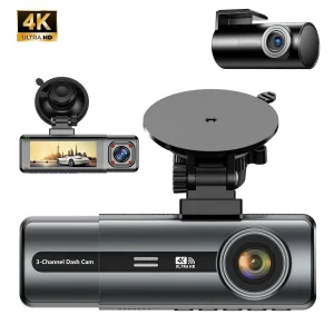 4K 3-Channel Car Dash Cam, Universal Driving Recorder with Rear Camera, Night Vision & Car Black Box