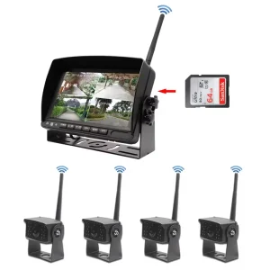 Wireless 4CH 7 Inch Screen MDVR Backup Camera Monitor Kit for Truck Bus RV Trailer Rear View Security System