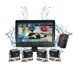 4-Channel 1080P AHD Backup Camera System with AI BSD Blind Spot Detection, 7 Inch IPS Monitor & Voice Alarm for Truck Bus
