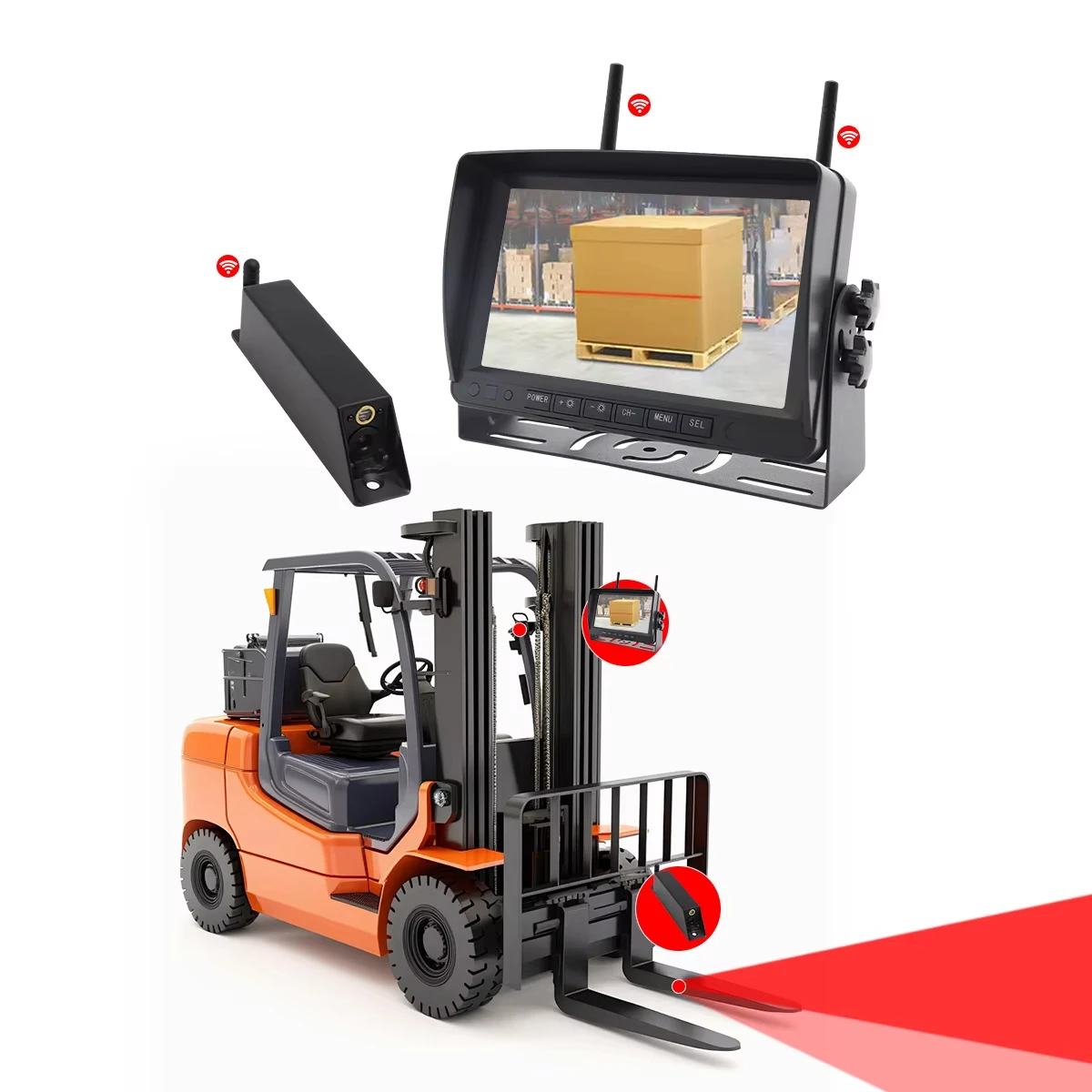 7 Inch 2.4G Digital Wireless Forklift Camera System, 60V Strong Magnetic Battery Rear View Monitor Kit - Image 6