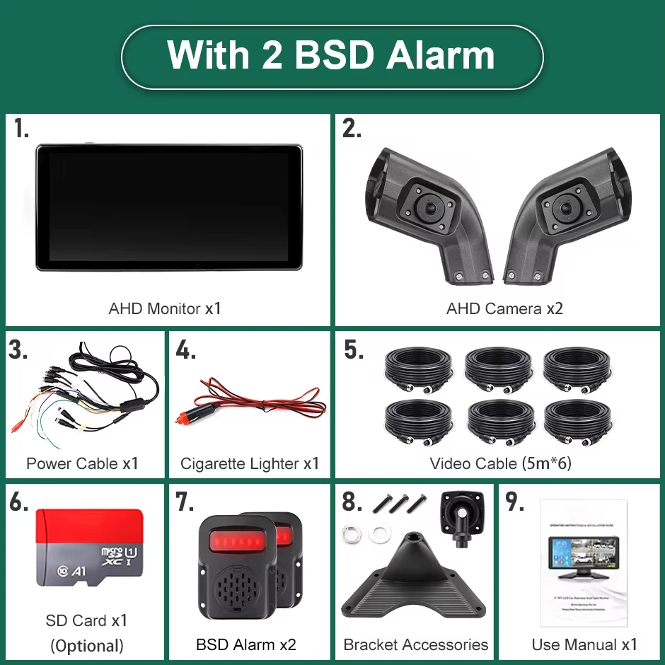 10.36 Inch IPS Touch Screen HD 4CH Monitor, AI BSD Blind Spot Alarm, DVR Recording & Night Vision Reverse Camera System for Trucks Buses - Image 6