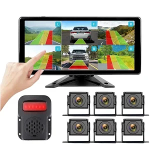 10.36 Inch 6 Channel Truck Monitor System with 6 Cameras, AI BSD Blind Spot Detection, Human Tracking, Loop Recording, Waterproof Night Vision Security Kit for Commercial Trucks, RVs and Heavy Vehicles