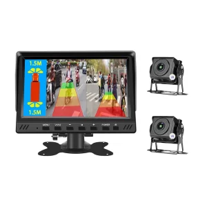 12-24V Dual AI Ranging 1080P AHD Camera 7-Inch Split Screen Front View Monitor System Adjustable Parking Lines for Truck
