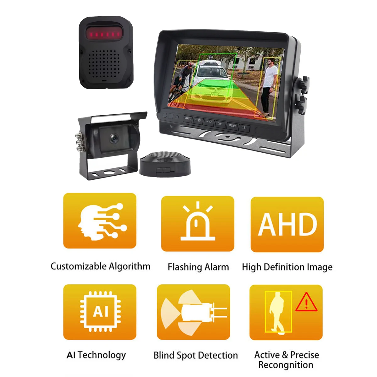 7 Inch IPS Truck Monitoring System AI BSD Detection Technology Waterproof 1080P Night Vision Recording for Truck Forklifts - Image 6