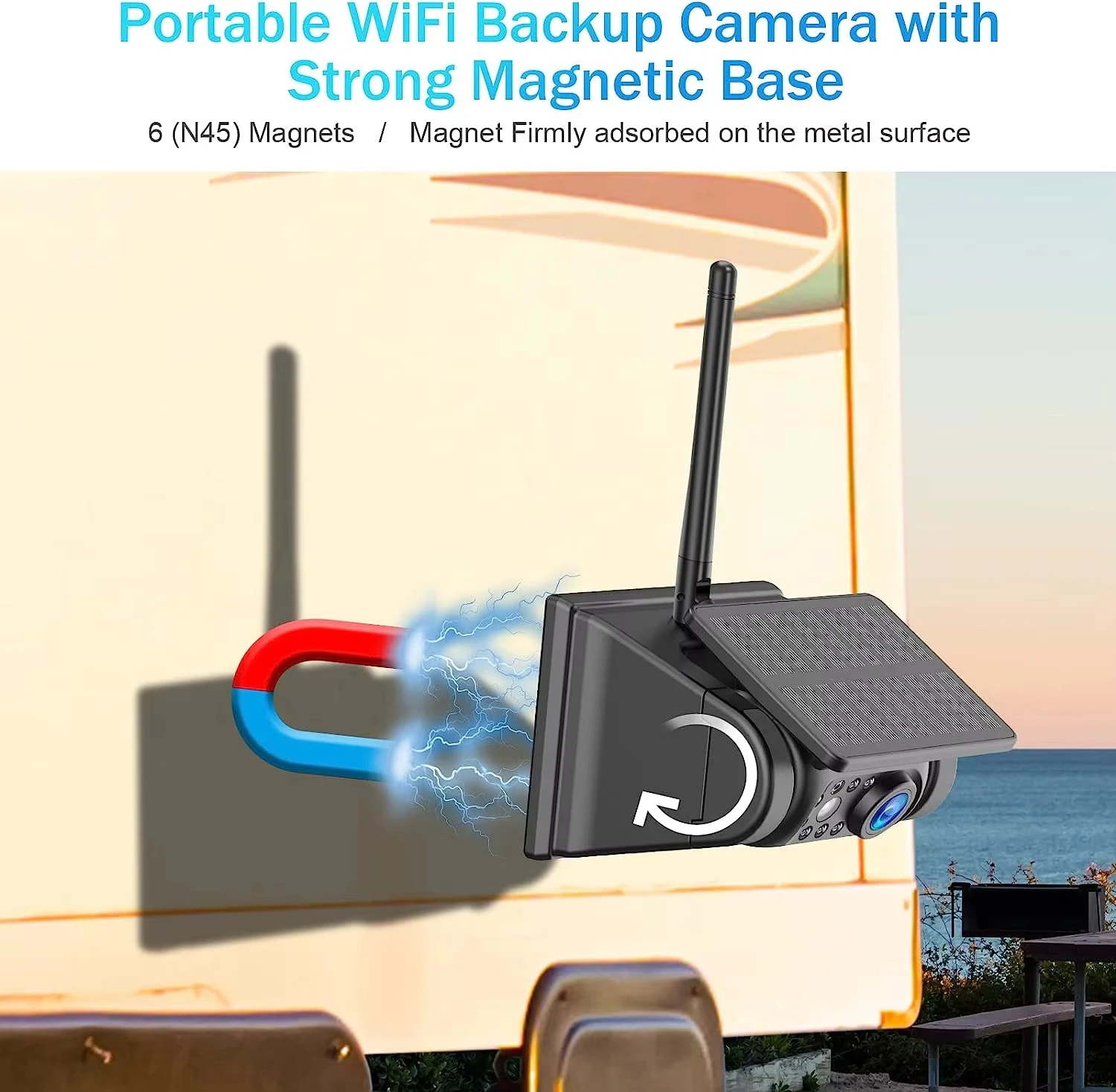 5" Solar Wireless Backup Camera System, Magnetic Mounted AHD Reverse Camera, No-Drill Solar Powered Reversing Aid with Alloy Housing for Car, Truck, RV - Image 5